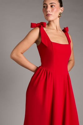 Sleeveless Crepe Midi Dress With Bow Detail Straps