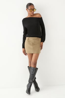 Knitted Asymmetric Neckline Top