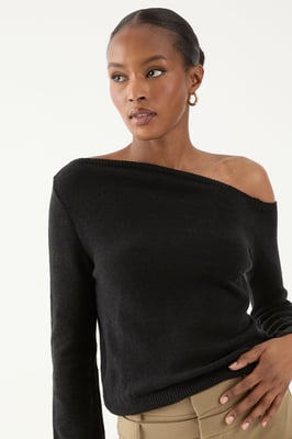 Knitted Asymmetric Neckline Top