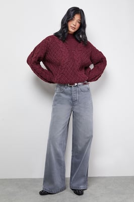 Chunky Cable Knit Roll Neck Jumper