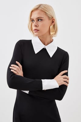 Jersey Cotton Poplin Midi Collar Dress