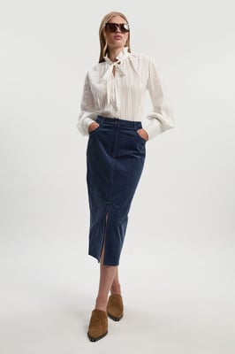 Stretch Cord Midi Pencil Skirt
