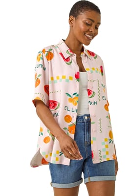 Fruit Print Collared Shirt