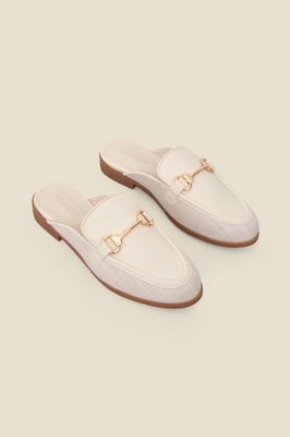 Ecru Gold Snaffle Trim Mule Loafer