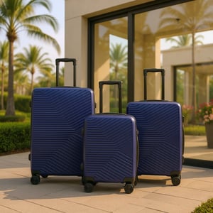 Hardshell Navy Blue Suitcase Robust 8 Wheel Cabin Luggage Case Bag