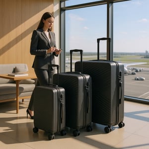 Hardshell Black Suitcase Robust 8 Wheel Cabin Luggage Case Bag