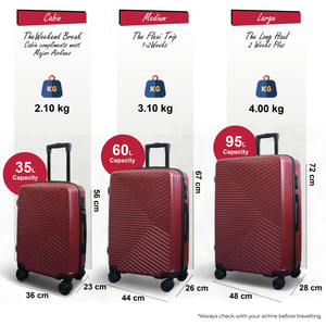 Hardshell Red Suitcase Robust 8 Wheel Luggage Cabin Case Bag