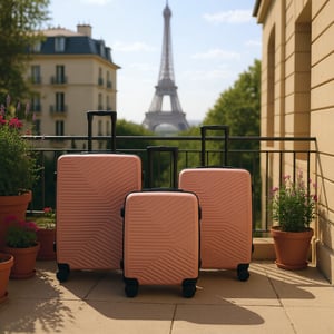 Hardshell Rose Gold Suitcase  Robust 8 Wheel Cabin Luggage Case Bag Set