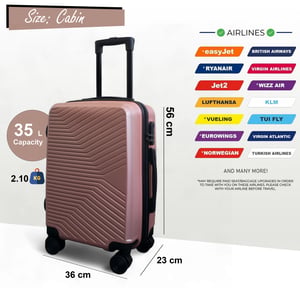 Hårt skal i roséguldfärgat kabinfodral, 48 x 37 x 20 cm, säkert bagage, lämplig för Easyjet, Ryanair