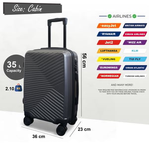 Hård grå kabinväska 48 x 37 x 20 cm säker bagageväska lämplig för Easyjet, Ryanair