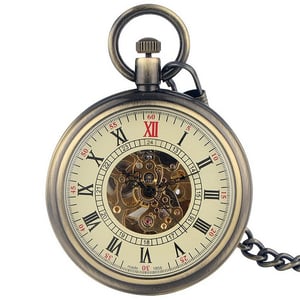 Mechanisch bronzen skelet antiek open zakhorloge