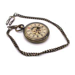 Mechanisch bronzen skelet antiek open zakhorloge