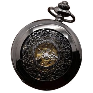 Antiek messing zwart legering skelet half jacht zakhorloge