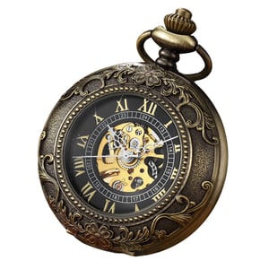 Vintage bronzen mechanisch legering skelet half jacht zakhorloge