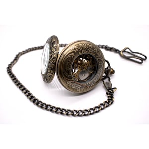 Vintage bronzen mechanisch legering skelet half jacht zakhorloge