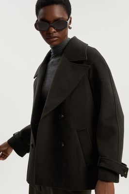 Tailored Brushed Wool Double Breasted Short Pea Coat