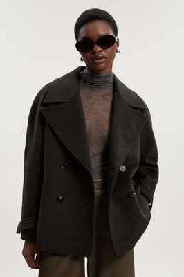 Tailored Brushed Wool Double Breasted Short Pea Coat