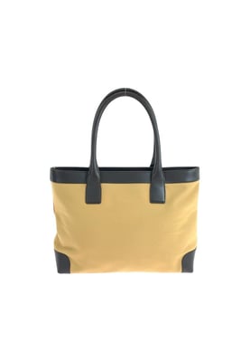 Tweedehands Gestreepte Accent Canvas Tote Bag Met Lederen Bies En Handvat