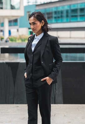 Women's 3 Piece Tailored Fit Plain Black Formal Office Suit