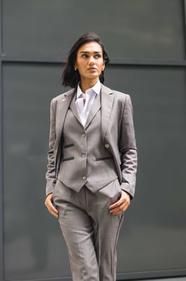 Women's 3 Piece Tailored Fit Plain Grey Formal Office Suit