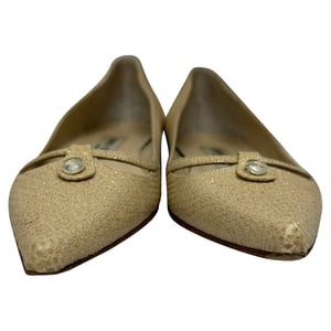 Jimmy Choo Embellished Glittered Pointed Ballet Flats in Gold Leather