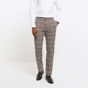 River Island Mens Suit Trousers Grey Slim Fit Check