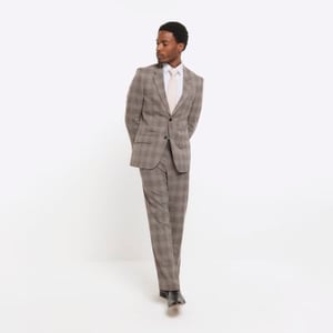 River Island Mens Suit Trousers Grey Slim Fit Check