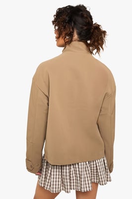 Funnel Neck Faux Leather Jacket