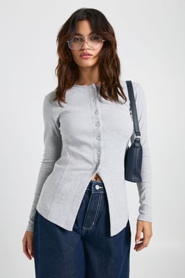 Ribbed Longline Popper Front Top