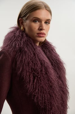 Wool Detachable Fur Collar Tailored Double Breasted Midi Coat