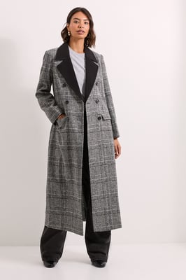 Check Contrast Midi Coat