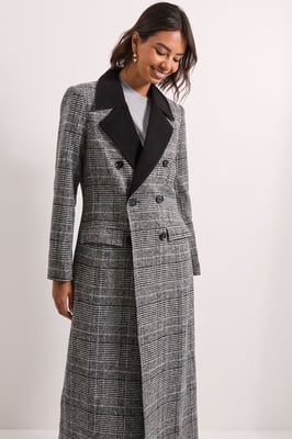 Check Contrast Midi Coat