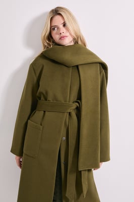 Belted Round Neck Scarf Coat