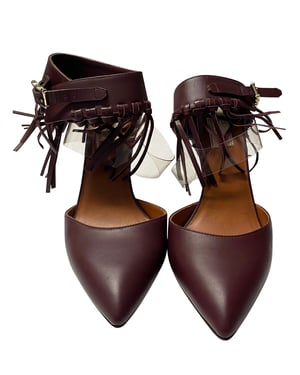 Valentino C-Rockee Fringe Enkelsandaal met Bandje in Bordeauxleder