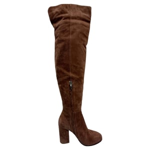 Gianvito Rossi Block-Heel Knee-High Boots in Brown Suede