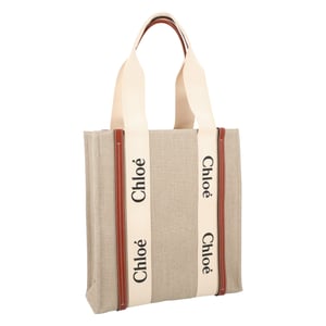 Woody tote bag in linen & leather