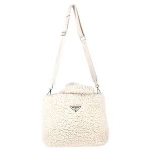 Prada Logo Plaque Shear Handbag in White Cashmere