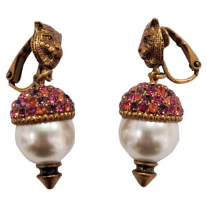 Gucci Faux Pearl Tiger Earrings in Multicolor Crystal