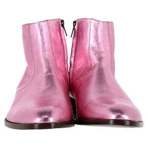 Saint Laurent Metallic Almond Toe Ankle Boots in Pink Leather