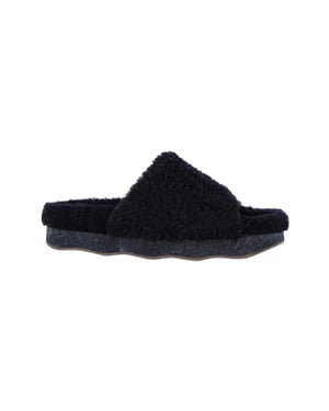 Chloe Wavy Slides in Black Shearling and Leather