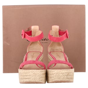 Gianvito Rossi Portofino Platform Wedge Espadrille Sandals In Pink Suede