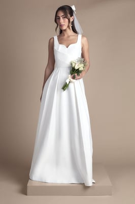 Satin Pleat Bodice Full Skirt Wedding Dress