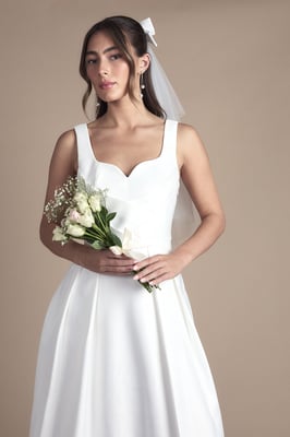 Satin Pleat Bodice Full Skirt Wedding Dress