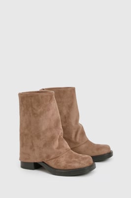 Faux Suede Fold Down Square Toe Boots