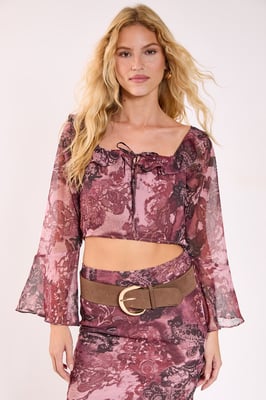 Paisley Ruffle Fluted Sleeve Top