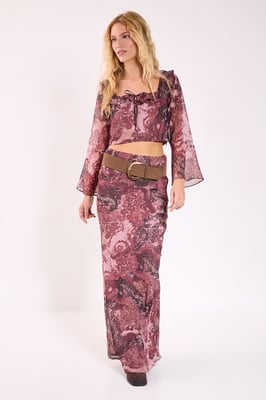 Paisley Ruffle Fluted Sleeve Top