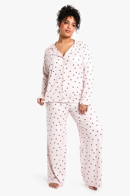 Plus Heart Print Long Sleeve & Trouser PJ Set