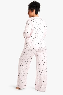 Plus Heart Print Long Sleeve & Trouser PJ Set