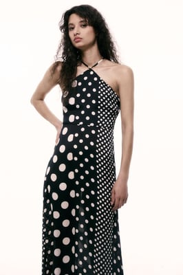 Black White Halterneck Spot Dress