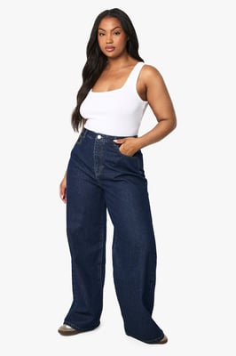 Boohoo Basics Plus Basics High Waisted Wide Leg Jeans